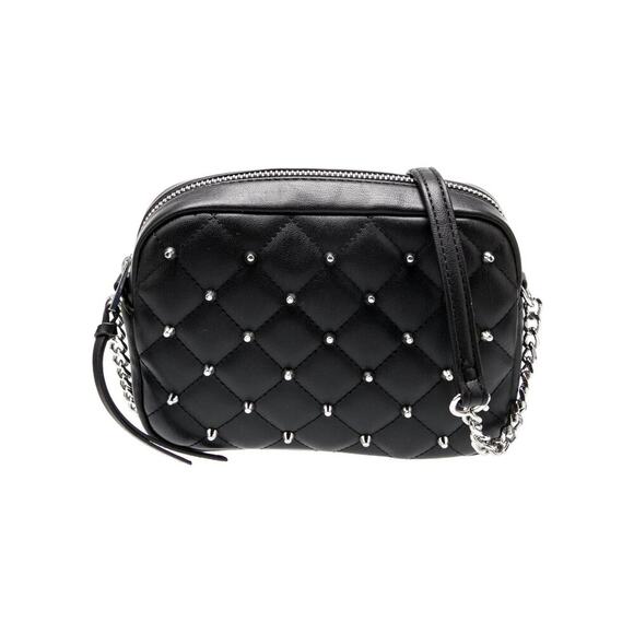 Rebecca Minkoff Diamond Quilt Studded Top Zip Crossbody Bag Black - Picture 1 of 5